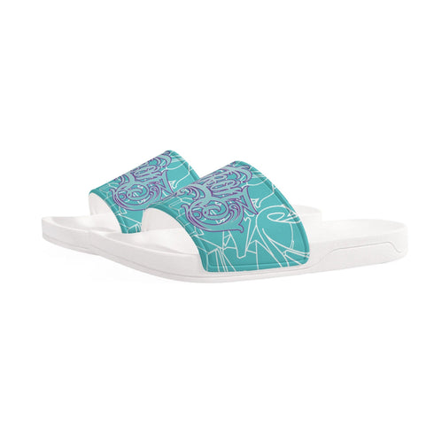 9TZ Slipkonz | Slides feat Turquoise Mix Script | Hip - Hop Streetwear Slides - Stykonz Graffiti Streetwear